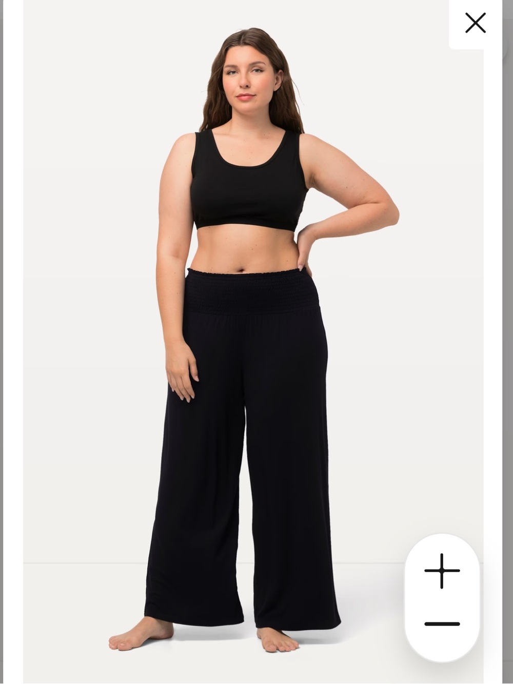 Ulla Popken Black Smocked-Waist Wide Leg Pants